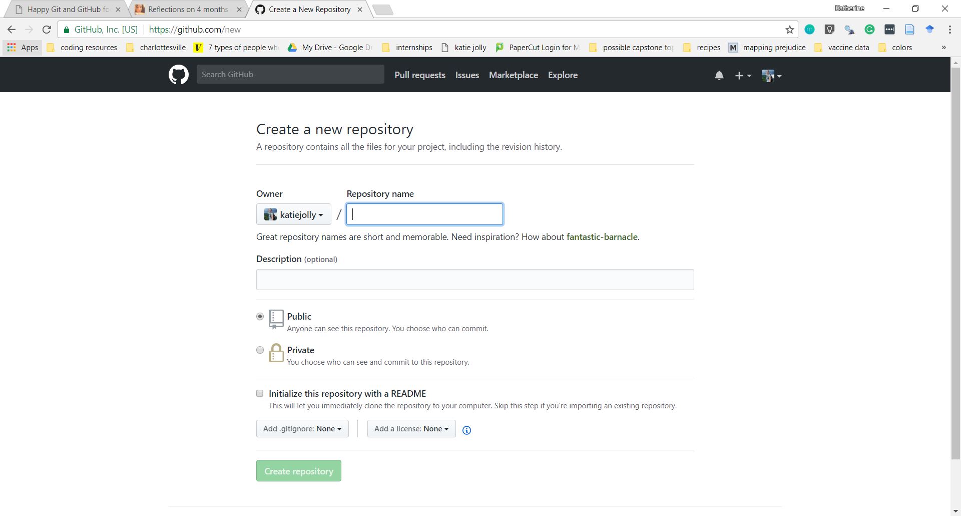 new repository screen
